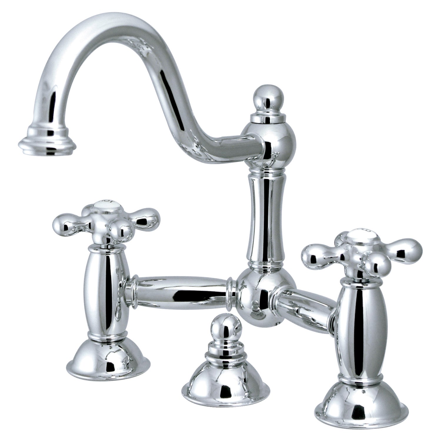 Kingston Heirloom KS3911AX - Restoration Two-Handle 3-Hole Deck Mount Bridge Bathroom Faucet with Brass Pop-Up, Polished Chrome — image 1